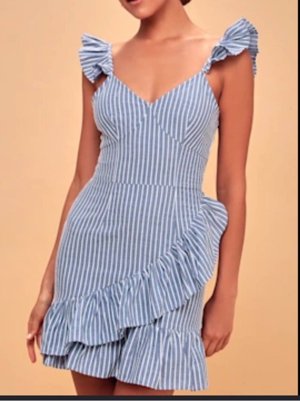Zaful Blue and White Striped Ruffle Dress size 8 NWT